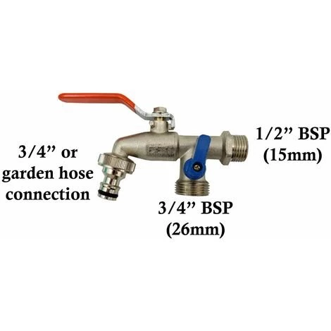 BRADAS Double Sortie Duo Jardin Extérieur Robinet Vanne Robinet 1/2 "x 3/4" X 3/4 "BSP Correspond Hozelock 4 BRADAS Double Sortie Duo Jardin Extérieur Robinet Vanne Robinet 1/2 "x 3/4" X 3/4 "BSP Correspond Hozelock – Image 2