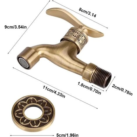 BRIDAY Générique Antique Robinet En Laiton Poignée Lessive Salle De Bains Montage Mural Lave-Linge Robinet Extérieur Jardin Tuyau Simple Robinet Froid Long (#3) 5 BRIDAY Générique Antique Robinet En Laiton Poignée Lessive Salle De Bains Montage Mural Lave-Linge Robinet Extérieur Jardin Tuyau Simple Robinet Froid Long (#3) – Image 3
