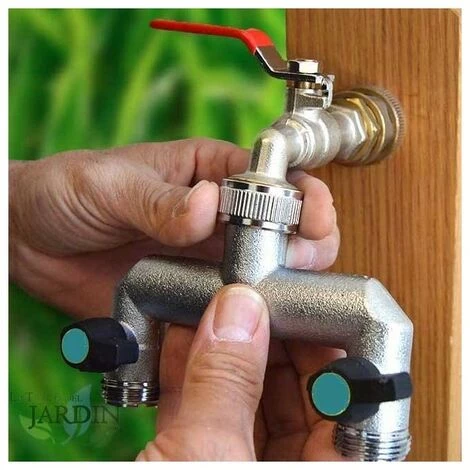 SUINGA Robinet De Jardin En Laiton Derivation 2 Sortie 3/4" Femelle X 3/4" Mâle 4 SUINGA Robinet De Jardin En Laiton Derivation 2 Sortie 3/4" Femelle X 3/4" Mâle – Image 2
