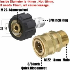 ECHOO Nettoyeur Haute Pression Coupler Adaptateur, Kit De Raccord Connexion Rapide, 3/8 à Filetage M22-14 Mâle Femelle, Diamètre Intérieur 14mm Pour Nettoyeur Haute Pression -Promos Raccord d'arrosage Magasin 40396487 5