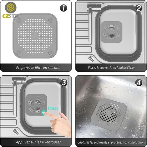 TINOR Francaise Filtre Cheveux Douche--Attrape Cheveux Douche|Gris OU Blanc|Filtre Evier/Baignoire/Douche En Silicone-Bouchon Caoutchouc Salle De Bain/Cuisine,14*14cm (Gris,2pièce) 7 TINOR Francaise Filtre Cheveux Douche--Attrape Cheveux Douche|Gris OU Blanc|Filtre Evier/Baignoire/Douche En Silicone-Bouchon Caoutchouc Salle De Bain/Cuisine,14*14cm (Gris,2pièce) – Image 5