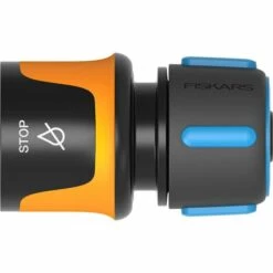 FISKARS® Fiskars Raccord De Tuyau, Avec Mécanisme D'Arrêt, Points De Contact SoftGrip, Taille Universelle, Ø 1,3-1,5 Cm (1/2-5/8''), 32 G, Noir/Orange/Bleu, 1027080