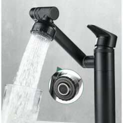 LUCKY-88 Robinet De Lavabo Chaud Et Froid Deux-en-un Entièrement En Cuivre Noir Extractible (A1 Tiroir Rond Noir (A5 Miroir Rond Extractible [eau Unique / Acier Inoxydable Qualité Village]) -Promos Raccord d'arrosage Magasin 56329775 2