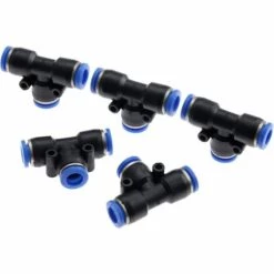 CHANCEY 5pcs Tuyau D'arrosage Raccord De Tuyau Connecteur De Robinet Tuyau De Raccords Rapides Pneumatiques à 3 Voies Connecteur Push-in-8mm Pour Raccorder Le Raccord De Tuyau D'eau,SEMAket,noir+bleu