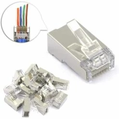 ABCRITAL Lot De 25 Connecteur Rj45 Cat6 Embout De Connecteur Blindé Nickelé Rj45 8P8C Via Une Prise Modulaire Ethernet