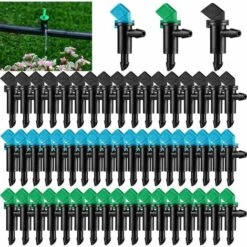 ROSIER 60Pcs Émetteur De Goutte à Goutte D'Irrigation, 3 Tailles Émetteur De Goutteur D'Irrigation De Drapeau De Jardin, Pour Pelouse, Arbres, Arbustes, Jardin (4L/H Noir, 8L/H Bleu, 16L/H Vert) ——VEBTles