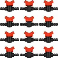 TINOR 12 PCS Robinet De Jardin Pour Tuyau, Tuyau Vanne D'irrigation 16 * 16mm Robinet D'arrêt Raccord En Plastique Pour Le Contrôle Extérieur De La Vanne D'eau De Jardin (Noir + Rouge)