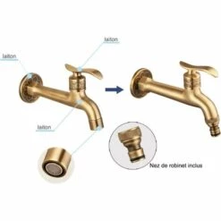 FLYME Antique Robinet En Laiton Poignée Lessive Salle De Bains Montage Mural Lave-Linge Robinet Extérieur Jardin Tuyau Simple Robinet Froid -Promos Raccord d'arrosage Magasin 59713243 4