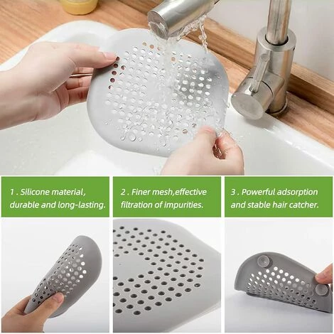 ILOVEMILAN Lot De 2 Attrape-cheveux, Couvercle D'évacuation Des Cheveux Pour Douche En Silicone Avec 4 Ventouses Facile à Installer Pour Salle De Bain, Baignoire, Cuisine (gris) 4 ILOVEMILAN Lot De 2 Attrape-cheveux, Couvercle D'évacuation Des Cheveux Pour Douche En Silicone Avec 4 Ventouses Facile à Installer Pour Salle De Bain, Baignoire, Cuisine (gris) – Image 2