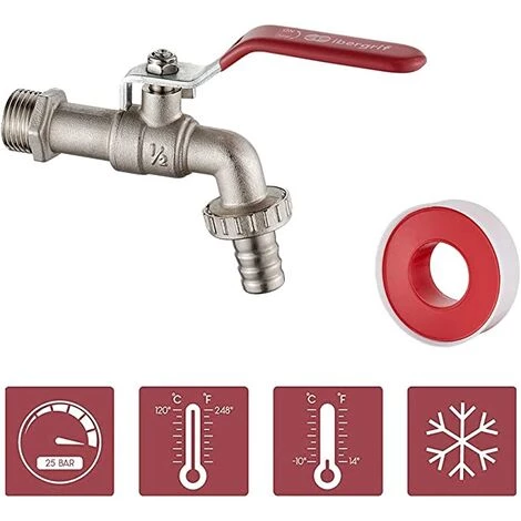 BENOBBY KIDS Robinet Exterieur Jardin 1/2 - Robinet Jardin Avec Adaptateur, Robinet Antigel -10 ℃, Résistance à Haute Température 120 ℃, Antirouille, Robinet D'arrosage à Sphère, Laiton 4 BENOBBY KIDS Robinet Exterieur Jardin 1/2 - Robinet Jardin Avec Adaptateur, Robinet Antigel -10 ℃, Résistance à Haute Température 120 ℃, Antirouille, Robinet D'arrosage à Sphère, Laiton – Image 2