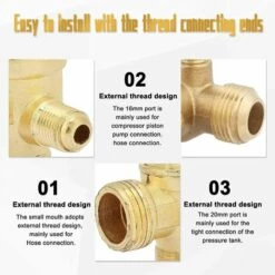 GALOZZOIT Lot De 2 Vannes Anti-retour 3 Voies Avec Filetage Extérieur (20 × 16 × 10 Mm) 3 Voies En Laiton Valve De Surpression Compresseur Pour Homme -Promos Raccord d'arrosage Magasin 64108473 3