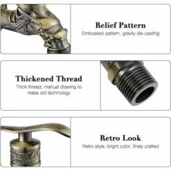 EAUDACè Robinet En Laiton Antique, Antique Bibcock, Antique Cuivre Dragon Sculpté Robinet Pour La Maison, La Cuisine, La Salle De Bain, Le Jardin Extérieur -Promos Raccord d'arrosage Magasin 64426607 4