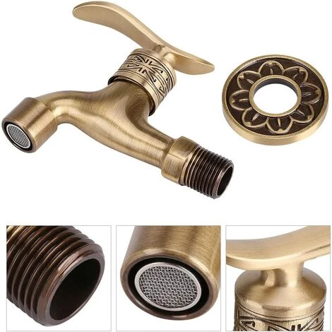 LLOVE Générique Robinet Laiton Antique En Laiton Poignée Lessive Salle De Bains Montage Mural Lave-linge Robinet Extérieur Jardin Tuyau Simple Robinet Froid Long 6 LLOVE Générique Robinet Laiton Antique En Laiton Poignée Lessive Salle De Bains Montage Mural Lave-linge Robinet Extérieur Jardin Tuyau Simple Robinet Froid Long â Image 4