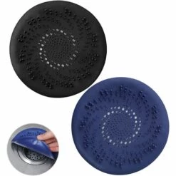 LITZEE 2 Pièces Protection De Drain De Silicone,Couvercles De Drain De Douche,Filtre à Cheveux Douche,Filtre Evier De Cuisine Avec Ventouse(Gris Et Bleu)