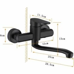 OSQI Robinet De Cuisine à Poignée Unique Fixé Au Mur Corps En Laiton De Haute Qualité Projection Noire 250mm（G1/2） -Promos Raccord d'arrosage Magasin 65504529 3