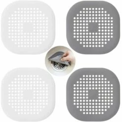 MERéTéET Lot De 4 Filtre Evier Cuisine,Protections De Vidange En Silicone,Filtre Drain De Douche Avec Ventouse,pour Évier De Douche,Douche,Baignoire(Blanc Et Gris)